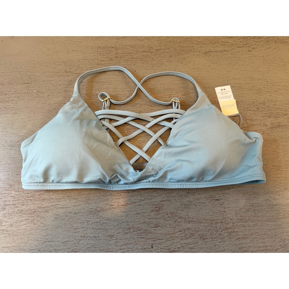 L*Space Wild Side Bikini Top Strappy Lattice Crisscross Sage Green Medium NWOT